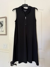 Karen Kane Navy Black Sleeveless Half Zip Mock Neck Shift Dress, travel M