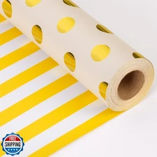 MAYPLUSS Gift Wrapping Paper Roll - 17 Inch X 33 Feet - Luxury Yellow Reversi
