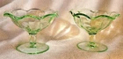 Set of 2 vintage uranium green Depression glass SHERBET bowls footed scallop