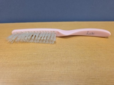 Vtg Anro Pink Hairbrush With Nylon Bristles Thumb Grips  Narrow Purse Size 