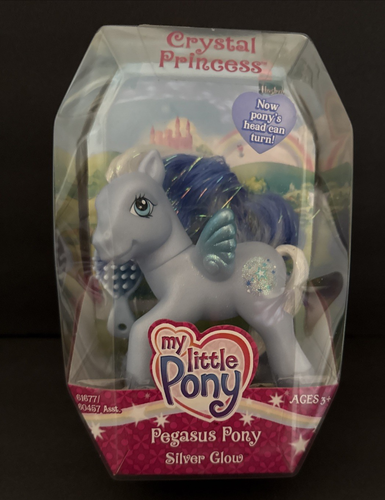 NUOVO My Little Pony Crystal Princess Pegasus Pony ARGENTO GLOW pony alato 2005