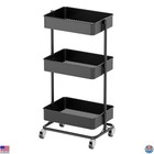 3-Tier Black Metal Rolling Tool Cart with Quiet Casters - Heavy Duty Organizer