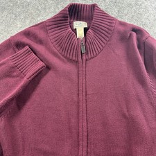 LL Bean Full Zip Sweater Mens L Large Burgundy Cotton Mock Neck Cardigan HJS5