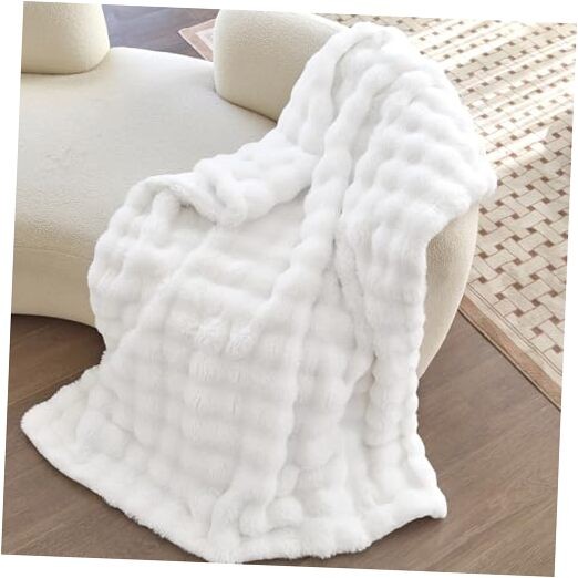 Faux Fur White Throw Blanket for Couch Super Soft Heavy Flufyy
