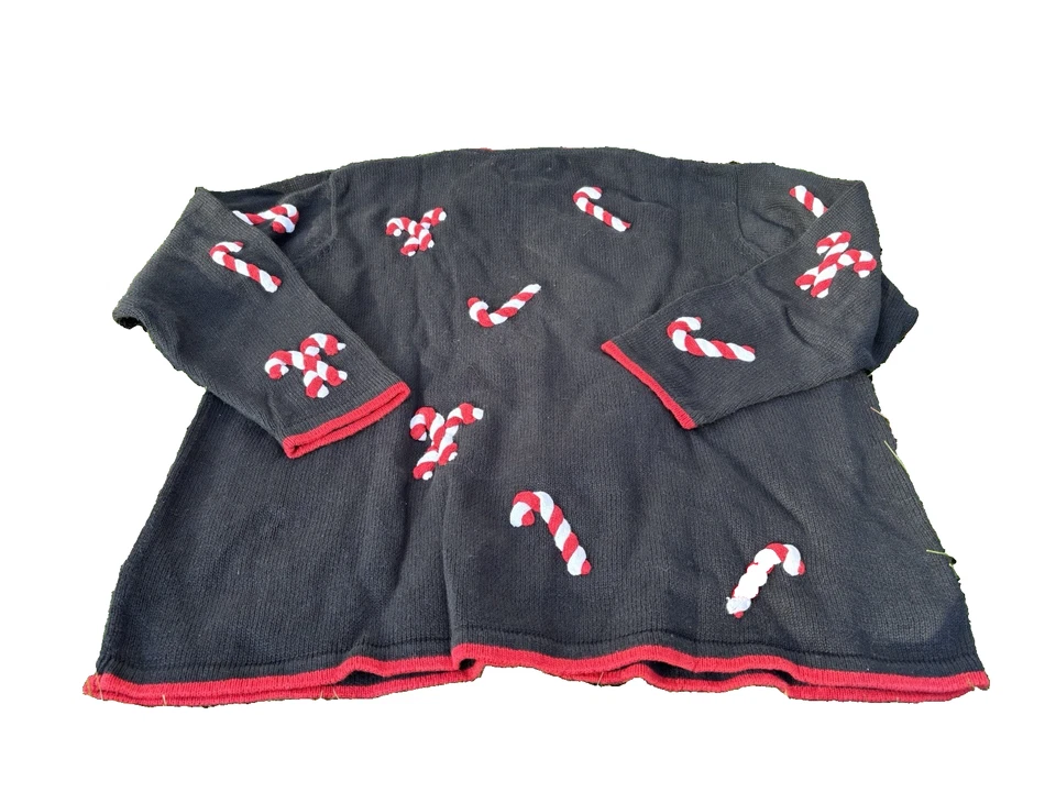Women’s Christmas Sweater candy canes button down cardigan red & black quaker 3x - Image 3 of 3