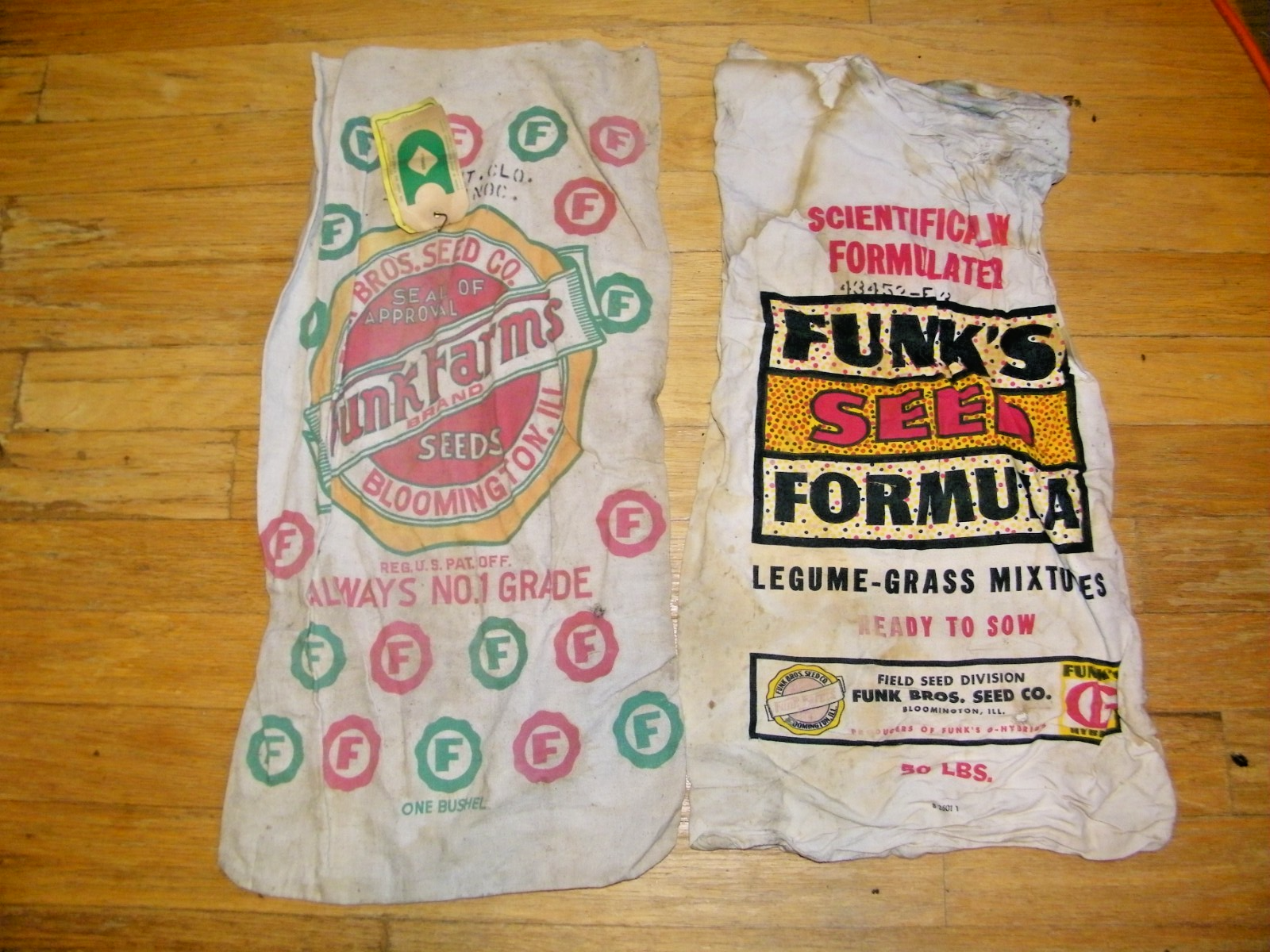 VINTAGE FUNK’S G CORN SEED SACK & LEGUME GRASS BAG FUNK BROS BLOOMINGTON IL
