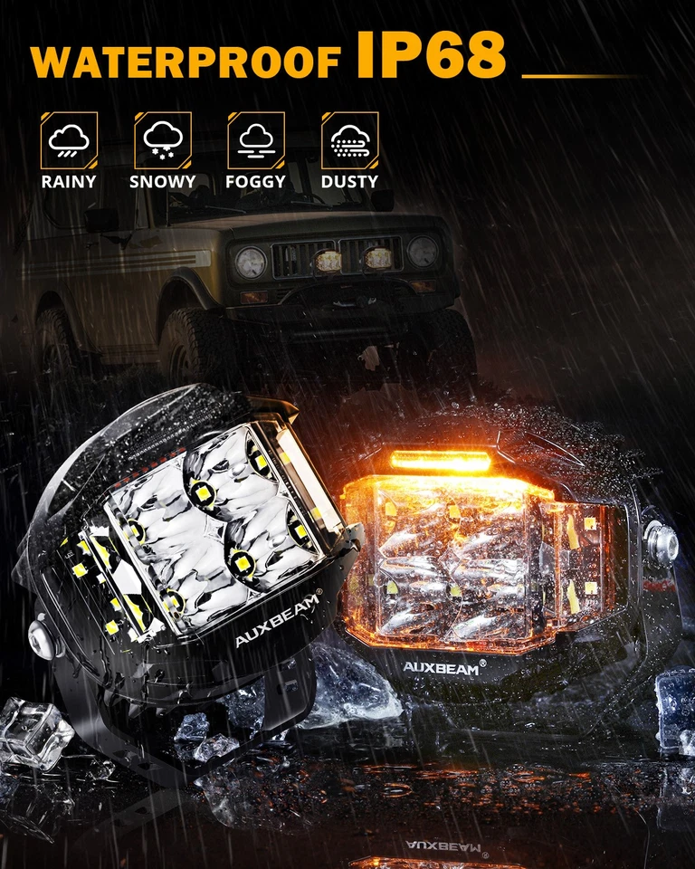 Auxbeam Pair 4" Side Shooter LED Cube Pods w/ DRL & Cover for Kenworth Peterbilt - Imagem 4 de 4