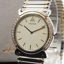 NEAR MINT w/BOX SEIKO CREDOR 5A74-0190 Combi Diamond Bezel Qz From JAPAN Z213