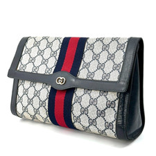 Vintage Gucci Sherry Line Clutch Bag Navy Leather PVC Authentic