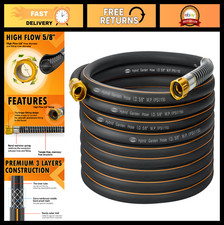 50 ft Heavy Duty Garden Hose - 5/8" Flexible Hybrid Rubber, No Memory, Durable f