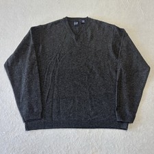 Vintage Gap Wool Sweater Men  s XXL 2XL Gray V-Neck Lambswool Pullover Y2K