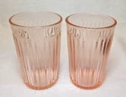 Pair of Hocking Glass Pink Old Colony Open Lace Edge 9oz Tumblers - Depression