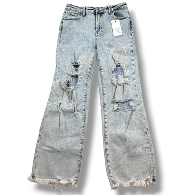 Risen Jeans Size 9/29 Distressed High Rise Ankle Straight Denim NWT Acid Light