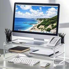 Acrylic Monitor Stand - 16/20 inch 2 Tier Riser for iMac, PC, Desktop, Laptop...