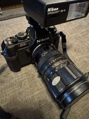 Nikon N2000 35mm Camera Soligor Teleauto 135mm f2.8 Lens Speedlight SB-15 Flash - Picture 2 of 8