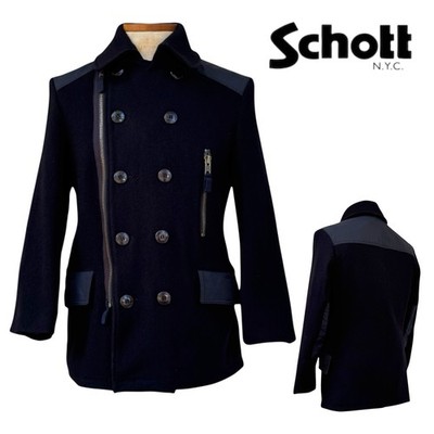 Vintage 90s SCHOTT NYC Mens M Wool Peacoat DUR O JAC Double Breasted Full Zip
