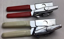 Lot/2 Vintage Swing Away handheld manual can bottle opener Red & white handles