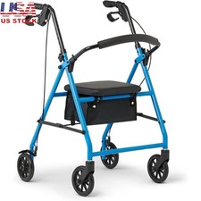 Comfortable Foldable Walker W/ Padded Seat Adjustable Handles Easy Brake New
