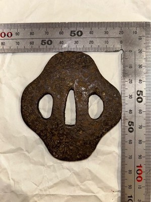 Iron three-hole tsuba