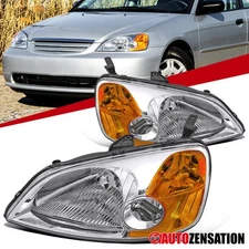 Fit 2001 2002 2003 Honda Civic Coupe Sedan 2/4Dr Headlights Headlamps Left+Right