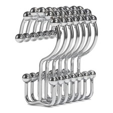 12-Pack Stainless Steel Double Shower Curtain Hooks Rings Rust Proof Chrome
