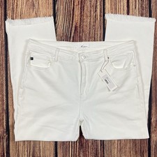 KanCan Women  s Jean High Rise Cropped Straight Stretch Pant Frayed White Sz 18 W
