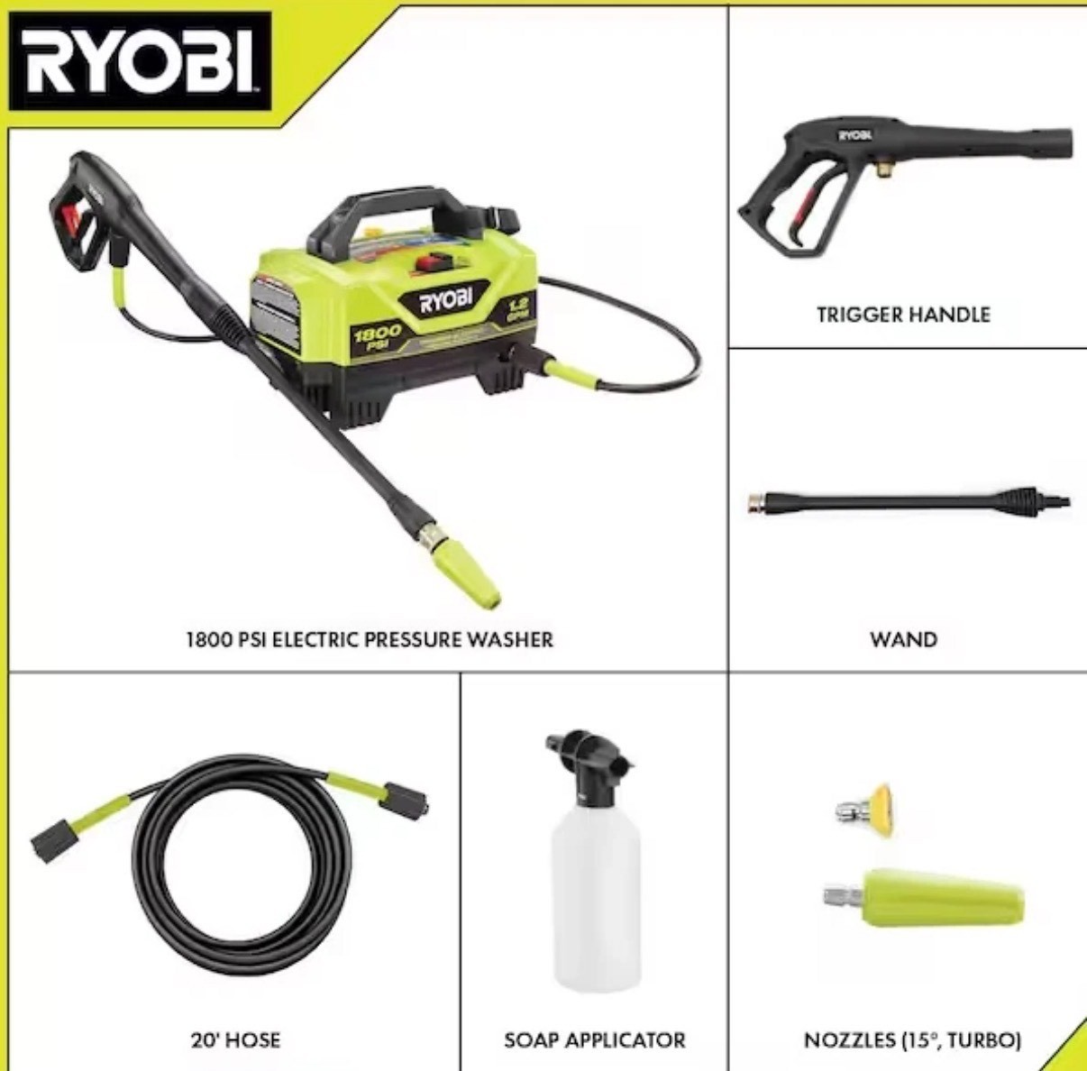 RYOBI 1800 PSI 1.2 GPM Electric Pressure Washer [EXPRESS DELIVERY]