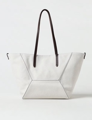 Brunello Cucinelli Beige Canvas BC Duo Tote Bag Monili Retails $2,800