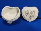 Vintage Porcelain Bisque Ivory Colored Milk Glass Heart-shaped Trinket Box Rose