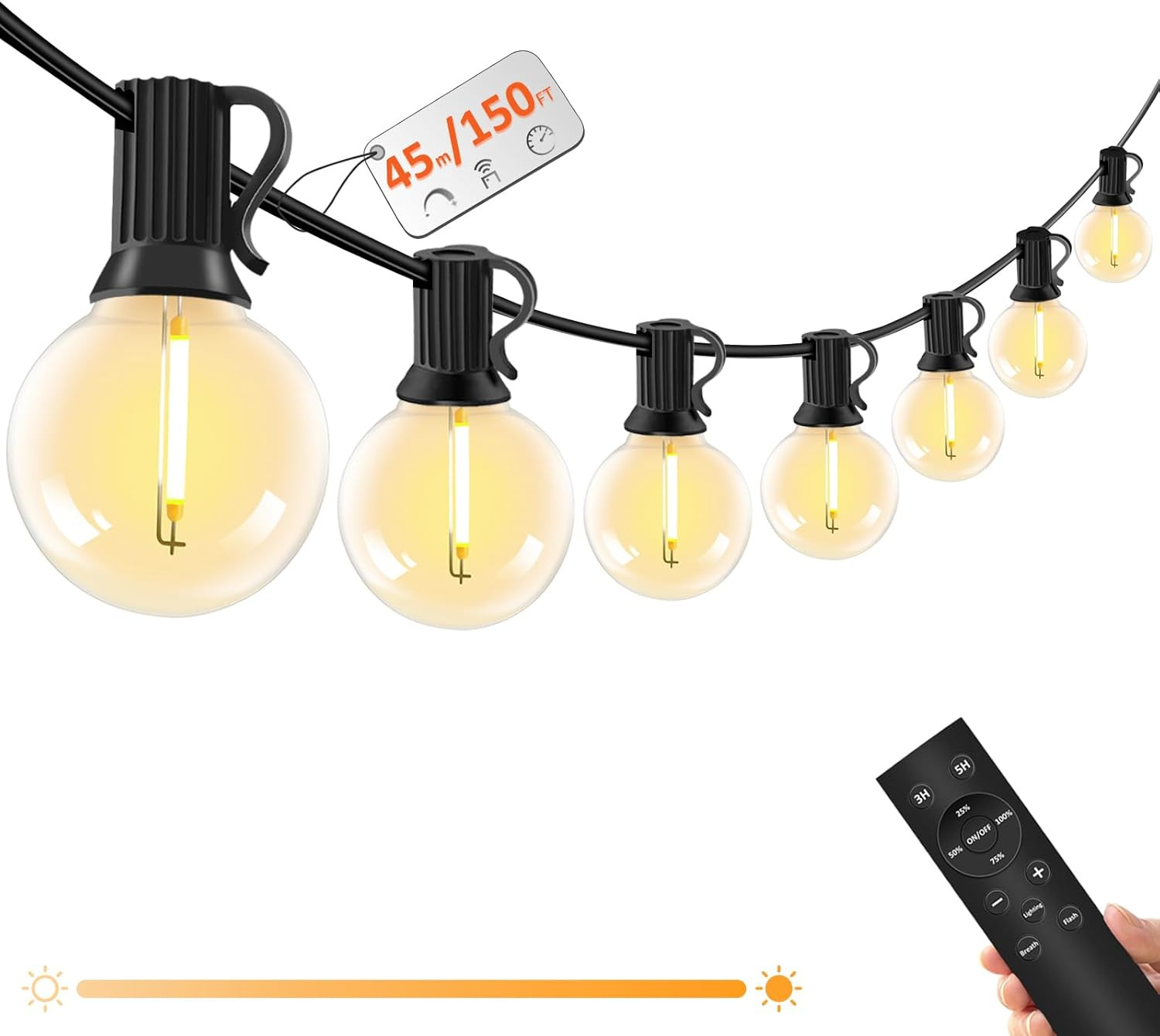 Catena Luminosa 45M Esterno Dimmerabile con Telecomando | Luci Giardino IP65