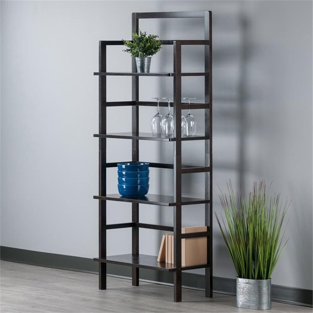 Winsome Aiden 4 Shelf Transitional Solid Wood Baker's Rack in Coffee