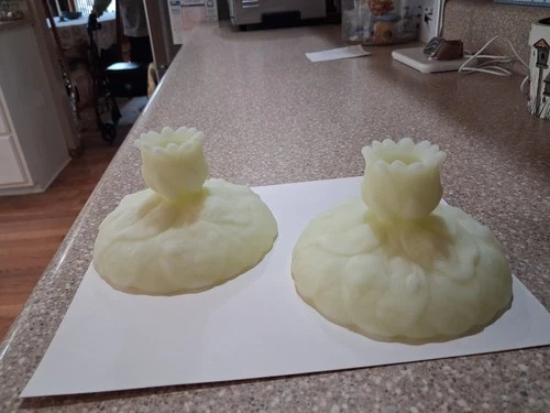 Vintage Fenton Cabbage Rose Custard Glass Candle Holders