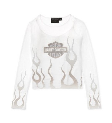 Harley-Davidson Shirt L/S Flames For Days Mesh, Weiß, Gr. S-2XL