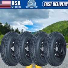 Set Of 4 Trailer Tire On Black Modular Rim St20575d15 Lrc 5 Lug Wheel 5x4.5