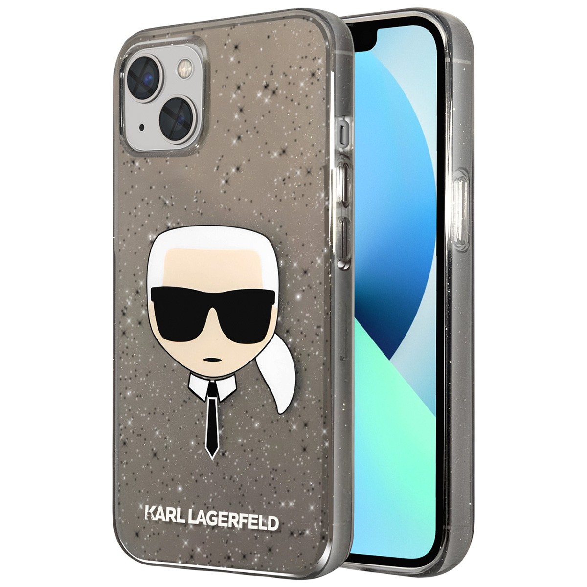 Coque Karl Lagerfeld iPhone 13 Mini noire pailletée et translucide