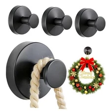 4 Packs Suction Cup Hooks for Shower, Heavy-Duty Wreath Hangers for Matte Black