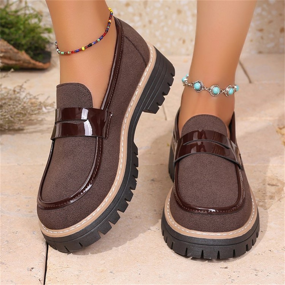 SAOLA Mocassini donna punta tonda plateau tacco grosso suola a strappo comodi casual slip on