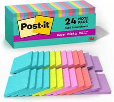Post-it Super Sticky Notes, 24 Sticky Note Pads, 3 x 3 in., Back to School