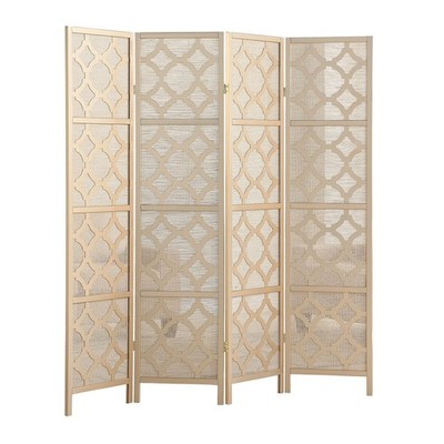Quarterfoil Infused Diamond Design 4-Panel Room Divider, Gold