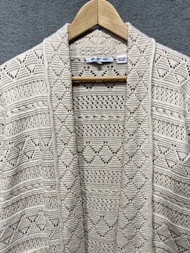 Eight Eight Eight Women's Cotton Crochet Knit Cardigan Small Beige Boho Earthy - Picture 2 of 9