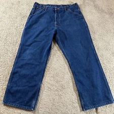 VTG Big Mac Jeans Mens 38x30 Blue Workwear Carpenter Denim Orange Stitch