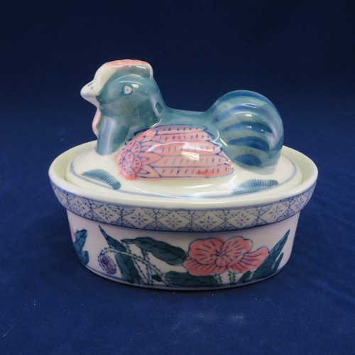 Vintage Hen Chicken Oval Ceramic Dish Trinket Box with Lid by Ben Rickert