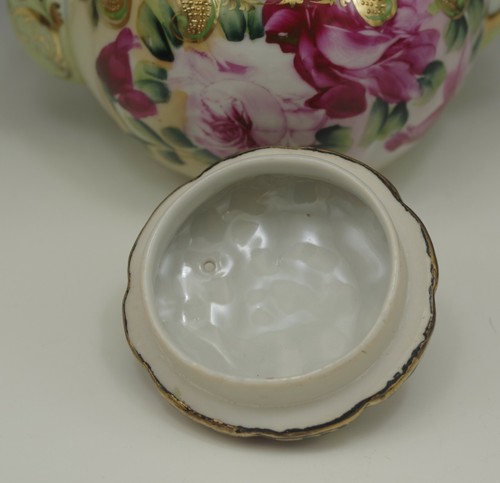 NIPPON TEAPOT HEAVY GOLD MORIAGE HAND PAINTED PINK ROSES ANTIQUE - Picture 8 of 10