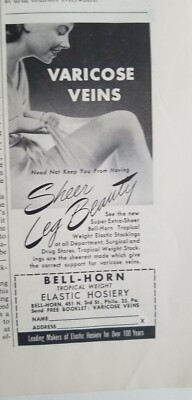 1958 Bell-Horn elastic Hosiery stockings for varicose veins womens legs ad