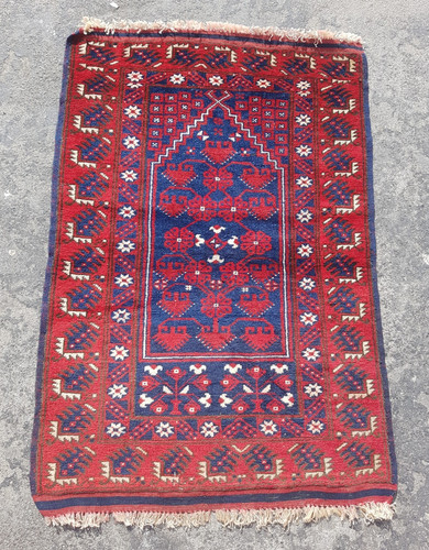Vintage Hand Made Traditional Rug Oriental Wool Multicolor Carpet 108x74 cm