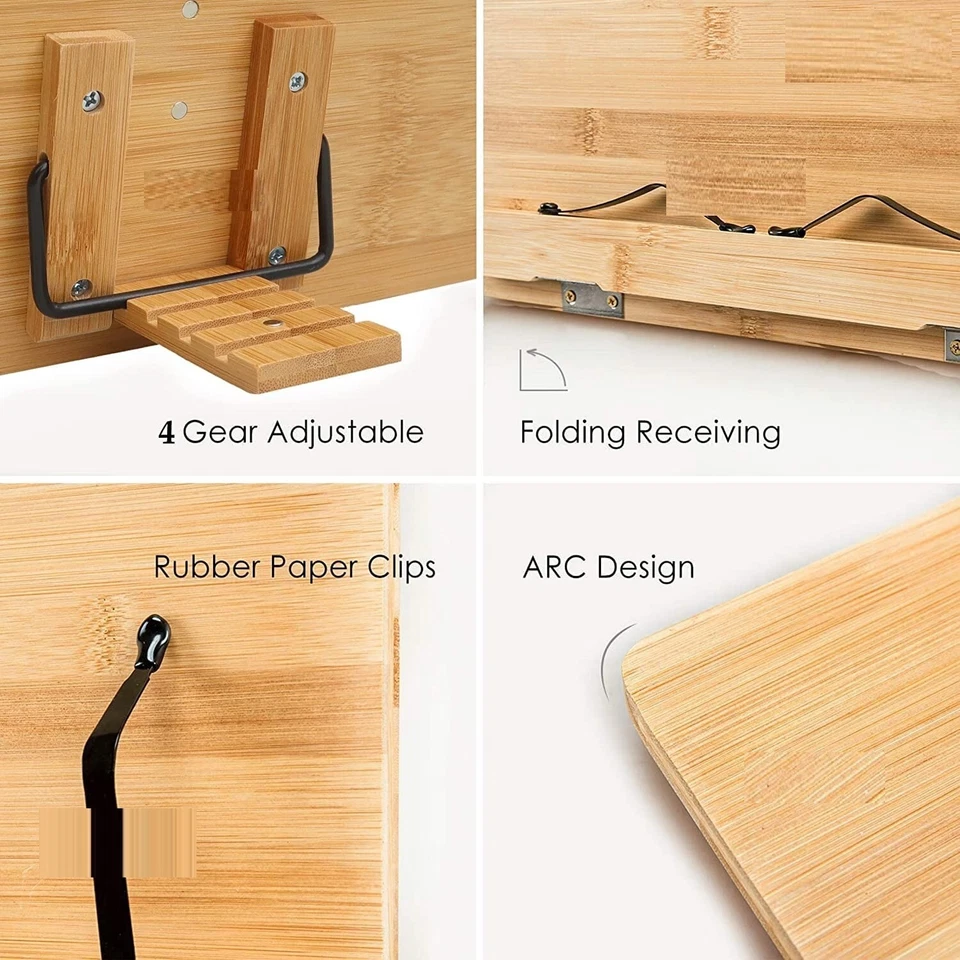 Foldable Bamboo Book Reading Stand Cookbook Stand Tablet Mobile Holder,11" x8.75 - Image 4 of 4