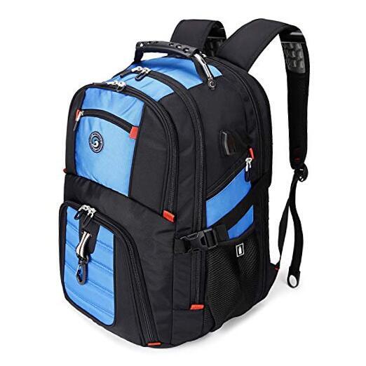 SHRRADOO Extra Large 52L Travel Laptop Backpack with USB Blue Travel Backpacks