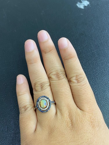 NATURAL FIRE OPAL 7X5 SAPPHIRE WHITE CZ STERLING SILVER925 RING EARRING PENDENTS - 第 13/14 張圖片