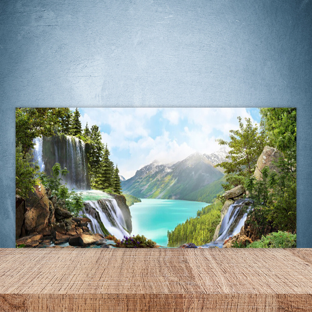 Crédence de cuisine en verre fond de hotte panneau mural cascade