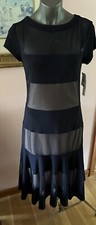 NWT R&M Richards Navy Blue Evening Dress Sheer Midi Lined Size 6